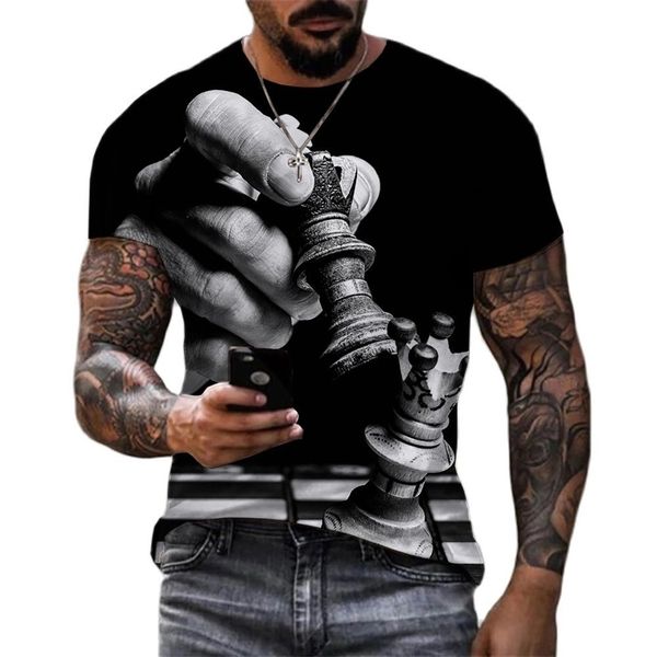 

funny chess chessboard black and white 3d print mens tshirts summer harajuku casual streetwear tees oversized clothing 220607, White;black