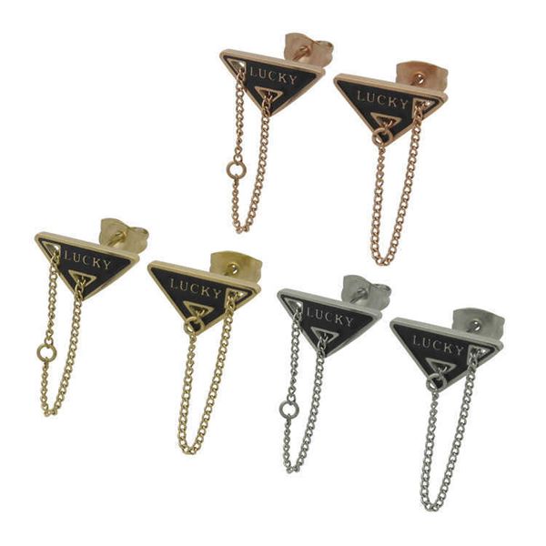 

korean minority jewelry black oil drop plug triangular pendant earrings couple tassel, Golden;silver