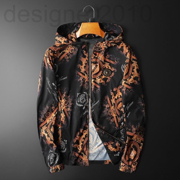 

men's jackets designer hooded thin jacket korean slim fit fashion printed casual coat, Black;brown