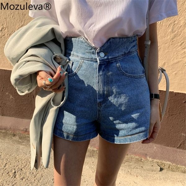 

mozuleva vintage high waist women denim shorts button up loose denim blue streetwear summer female jeans shorts biker short y200822, White;black