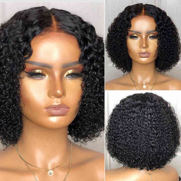 

popular wig women's middle part black corn curly hair short chemical fiber cover 220816