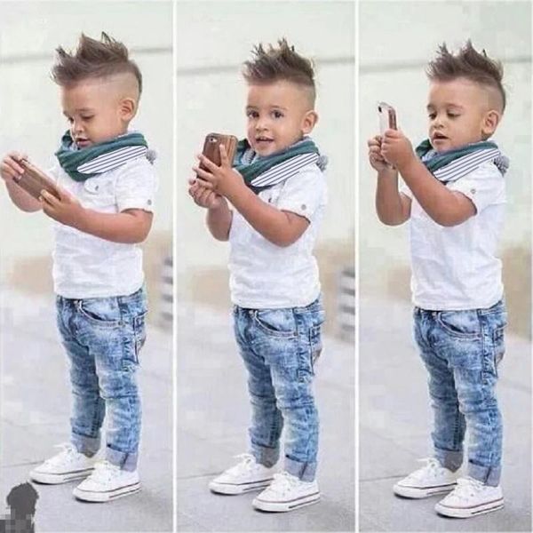 Kleidungssets Kleinkind Jungen Sommer Outfits Kinder Casual T-Shirt Schal Jeans Hosen 3-teiliges Set Baby Kinder 2 3 4 5 6 7 Jahre alte Kleidung