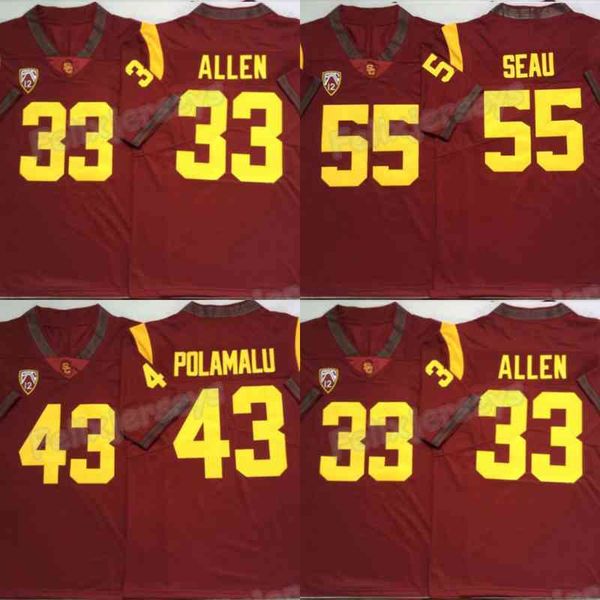 

ncaa 2020 usc trojans red jersey 43 troy polamalu 55 junior seau 33 marcus allen college football jerse, Black