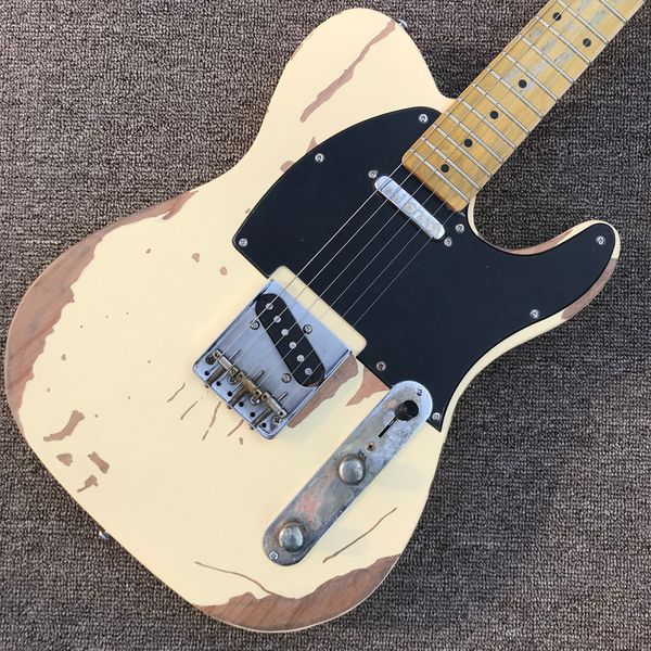 

relic tl electric guitar, maple fingerboard, chrome hardware, cream yellow colour, solid alder guitar