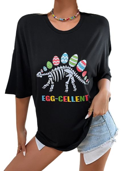 

dinosaur skeleton & letter graphic drop shoulder tee v6nk#, White