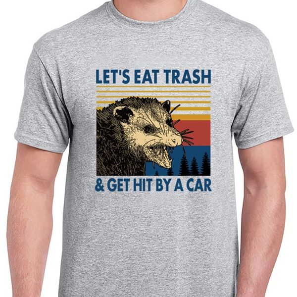 

100% cotton retro t shirt for men raccoon let's eat trash & get hit by a car harajuku mens clothing casual short sleeve tee 220429, White;black