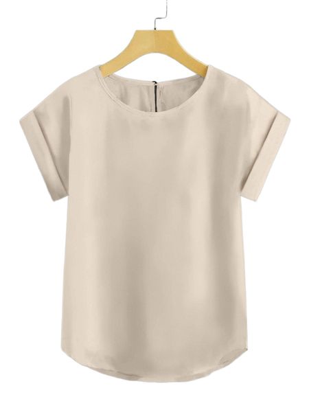 

plus solid roll up sleeve blouse d8rn#, Black