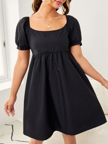 

puff sleeve smock dress v3ir#, Black;gray