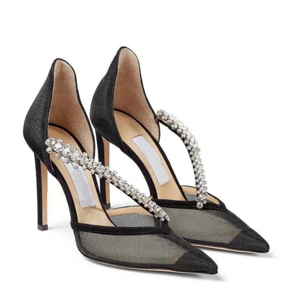 

classic exquisite bee crystal embellishment pointed-toe sandals shoes women's pumps lady high heels weedding party bridal with box eu35, Black