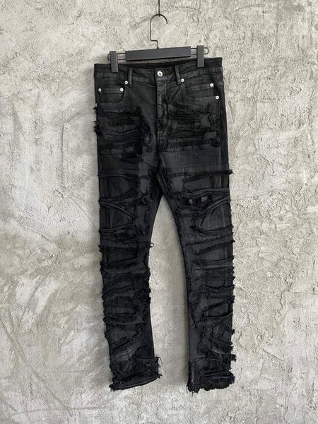 

men's jeans men destroyed distressed stretchy wax black style great destruction, Blue