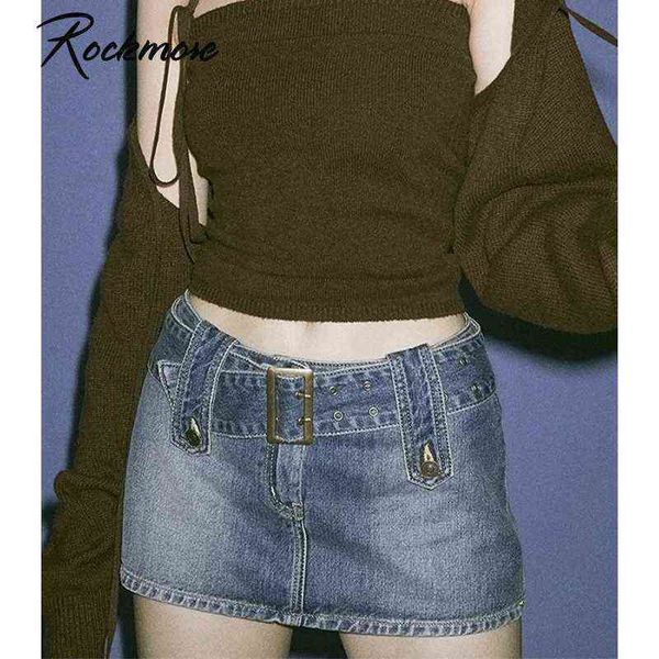 

women's skirt rockmore women's jeans skirt belt mini denim korean low waist straight short summer harajuku vintage 2022 220221, Black