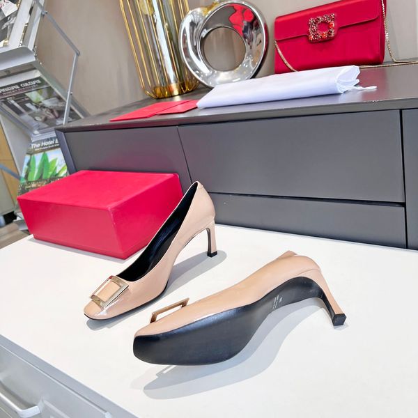 

new fashion sandals and high heels brand design women's square buckle shoes patent leather khaki, Black