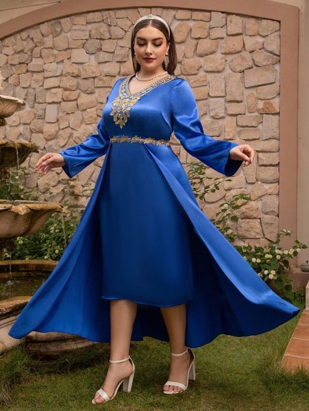 

plus appliques peplum waist satin dress 18dv#, Black