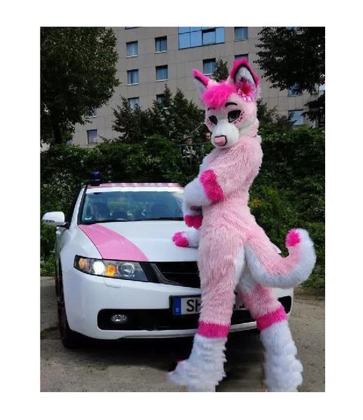 fabbrica calda ohlees immagine reale foto rosa Fursuit Husky Lupo costumi mascotte di halloween personaggio Testa fantasia costume da festa formato adulto