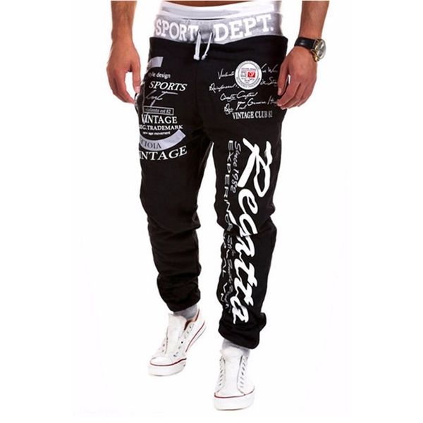 

men's pants jogger casual hip hop fitness sportswear bottoms tight sweatpant trousers printed gym jogging sweatpants streetwear 220826, Black