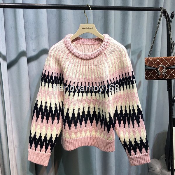 

women's knits & tees special stripe stitching sweater women's heavy industry jacquard geometric pattern wool fashion men's an, White