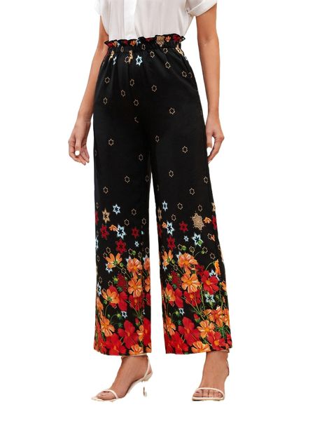 

emery rose paper bag waist wide leg pants b6gb#, Black;white