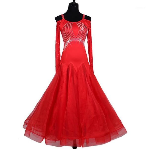 Bühnenbekleidung Fantasia Latin Tanzkleid für Damen rote Farbe Standard Schöner Rock Professionelle Frauen Chacha Ballsaal Übung Kleider Y10515