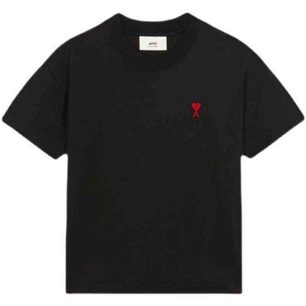 

designerparis little fashion love summer embroidery short sleeve round neck casual t-shirt men's and women's loose thin solid colo, White