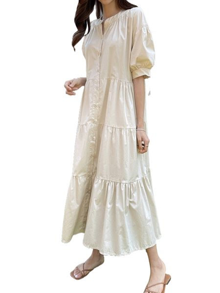 

dazy button up puff sleeve smock dress p5sv#, Black;gray