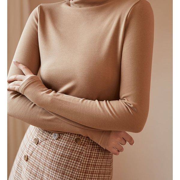 

dushu long full sleeves turtleneck pullover solid casual selfcultivation women spring winter sweater for women 220813, White;black