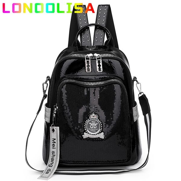 

fashion women sequins backpack 3 in 1 lady bookbag for girls female travel bagpack shopper shoulder bag large capacity rucksack 220713