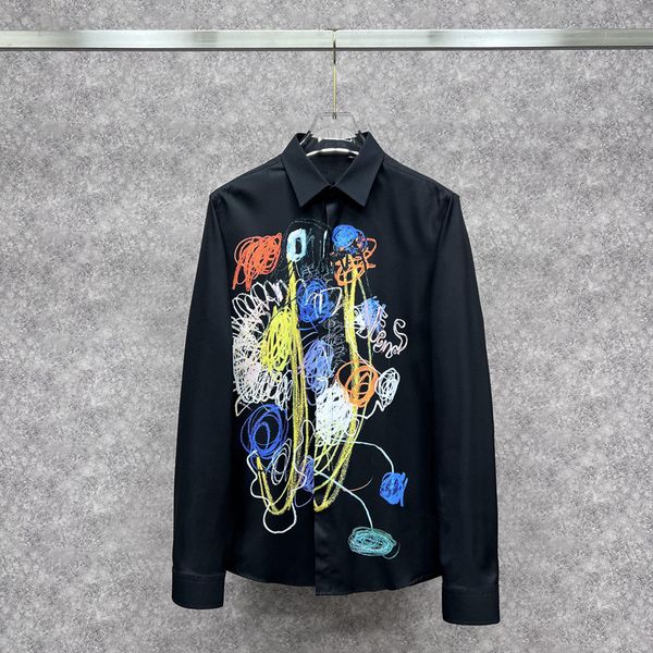 

men's casual shirts designer 2022 spring and autumn new color graffiti tiansi cotton long sleeved shirt tide br men's women's, White;black