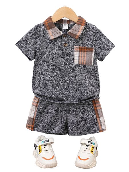 

toddler boys pocket patched polo shirt & shorts l9vy#, Black;white