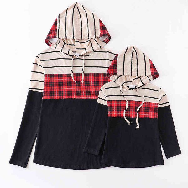 

girlymax fall/winter baby girls mommy &me sweater hoodie plaid camo stripe boutique set kids clothing aa220326, Red;yellow