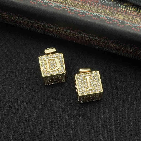 

jewelry family square letter dice full drill earrings brass material french temperament net red fashion the same recommendation, Golden