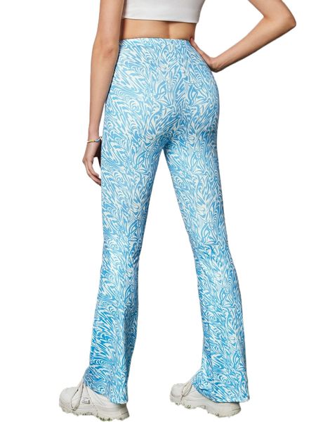 

high waist allover print flare leg pants w9xo#, Black;white