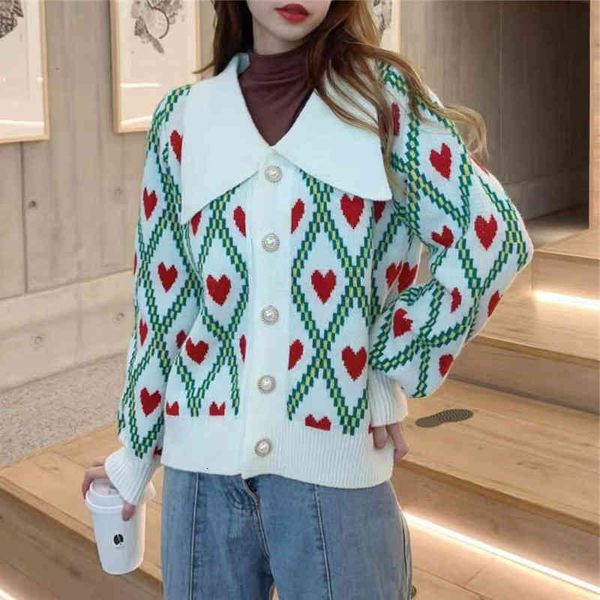 

women's polos korean lingge sweater female spring and autumn sweet lovely knitted cardigan loose lazy style coat fashion 254v, White