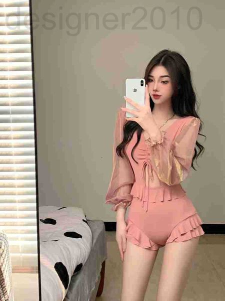 

women's swimwear designer pink girl net red wind swimsuit fairy summer pure desire spring long sleeve conservative sunscreen thin lfa3, White;black