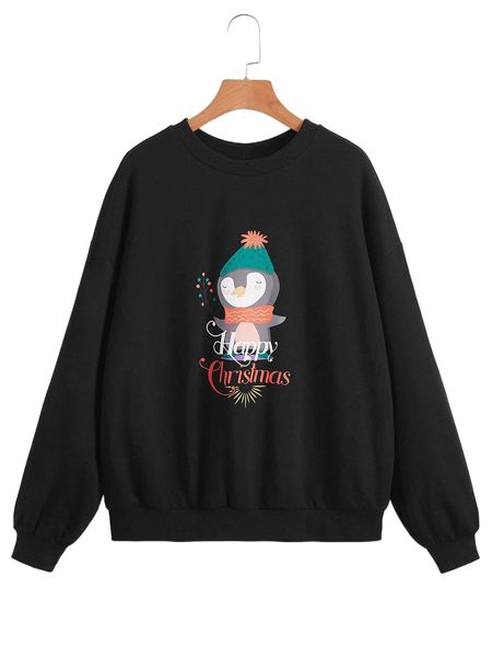 

letter & christmas print sweatshirt p5xm#, Black