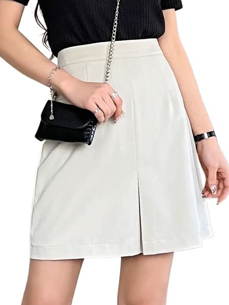 

dazy high waist solid slit skirt d2ix#, Black