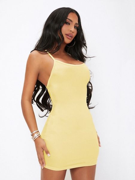 

sxy solid criss cross cami dress i1f1#, Black;gray
