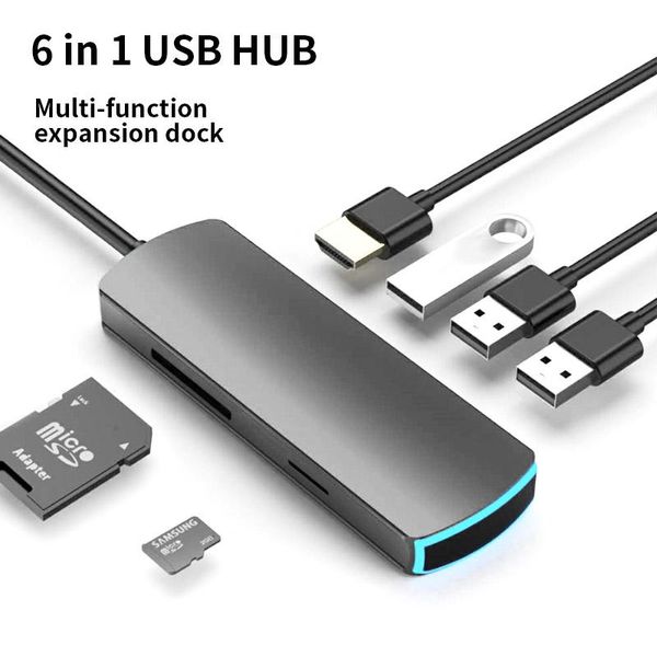 Hubs Estação de ancoragem USB tipo C 6 em 1 hub multifuncional Green Gray Extender Notebook Telefone celular USB3.0 4K TF SD Converterusb USBUSB