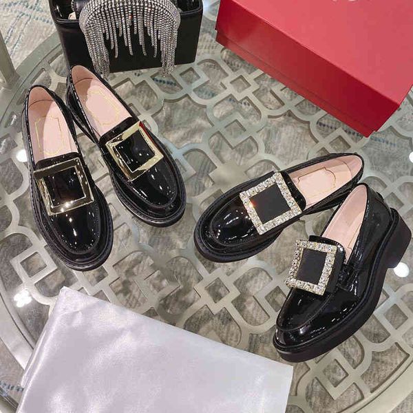 

dress shoes square buckle single shoes women's autumn thick soled raised lefu college english style small leather, Black