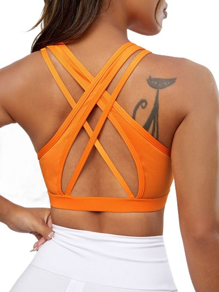

cut out criss cross sports bra 91g6#, Gray