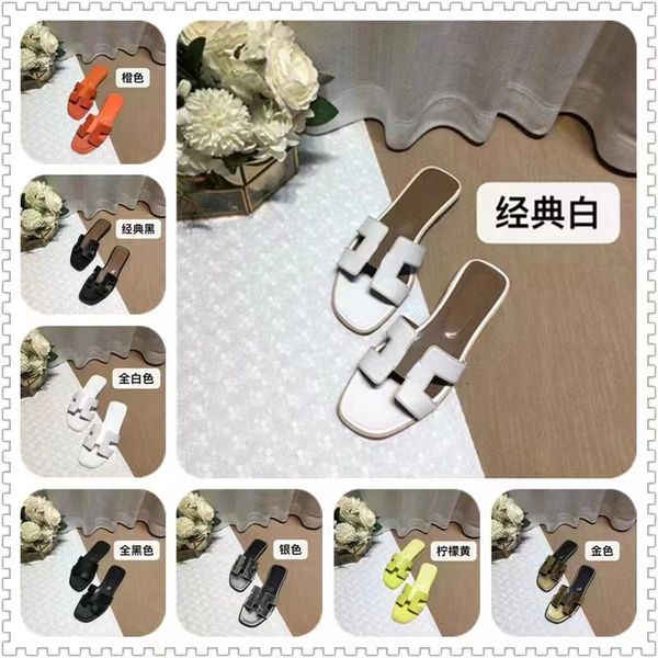 

h shape slippers solid color luxury lady women slipper flat heels open toe custom writing welcome large sizes 39/40/41/42/43 different color, Black