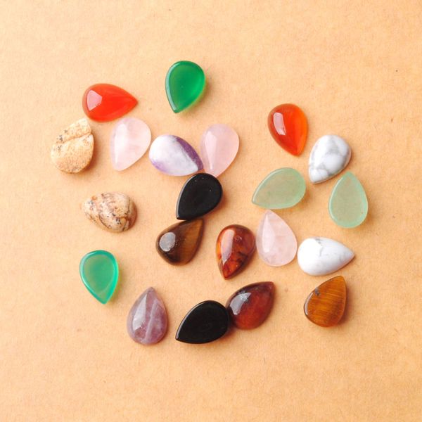 

fashion 30pcs small size natural gemstone 7x10mm jasper water drop cabochon bead for jewelry charm accessories making bz906, Black