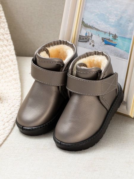 

boys metallic hook-and-loop fastener strap plush inside boots she, Black;grey