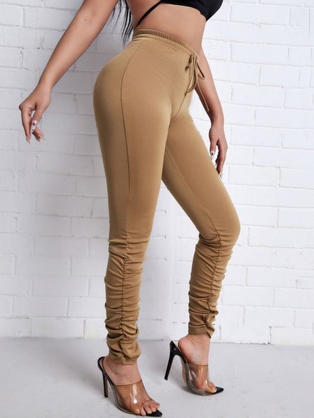 

elastic waist tie front pants f0br#, Black;white