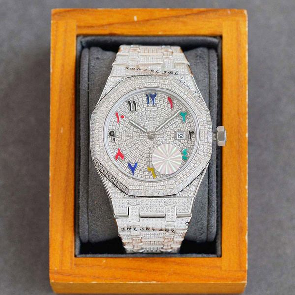 

handmade of diamonds watch mens automatic mechanical watch 40mm with diamond-studded steel 904l sapphire fashion busins wristwatch montre de, Slivery;brown