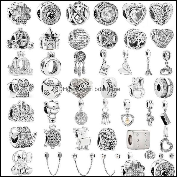 

sier loose beads jewelry new color feather crown safety chain owl love tower pendant fit pandora charms bracelets diy w dhhoe, Black