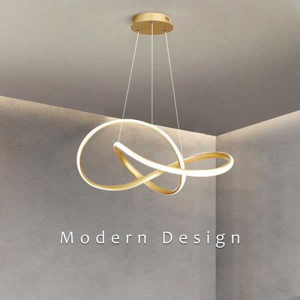 Lampade a sospensione Lampadario moderno a soffitto a LED per soggiorno Sala da pranzo Design curvo Luci da cucina Lampada a sospensione lustro oro Pendente