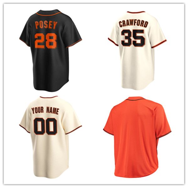 Baseball Jerseys Brandon Crawford 35 Buster Posey 28 jesrey creme preto laranja botão botão up homens tamanho S-XXXL Mistura costurada e combinar todas as camisas em branco sem nome