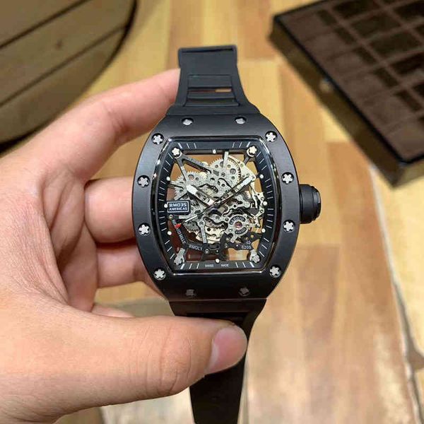 

watch date wine barrel leisure business richa milles watches 035 automatic mechanical trend black steel mens watch, Slivery;brown