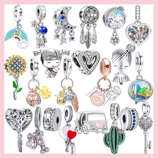 Neue 925 Silber Perlen Regenbogen Luftballons Haus Herz Charms Fit Pandora Armband DIY Schmuck