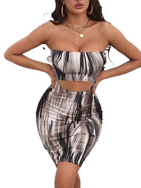 

sxy tie dye cut out bodycon tube dress t4zg#, Black;gray